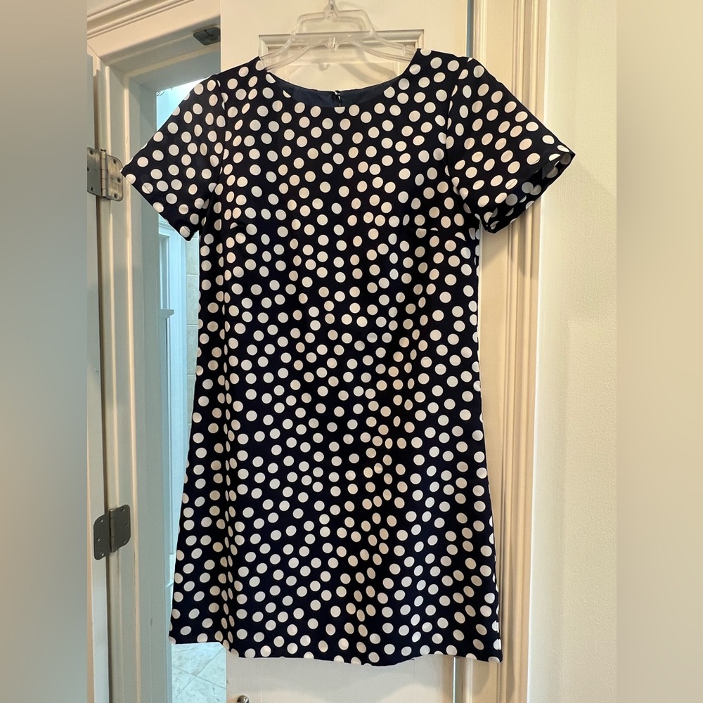 Navy blue and white polka dot dress